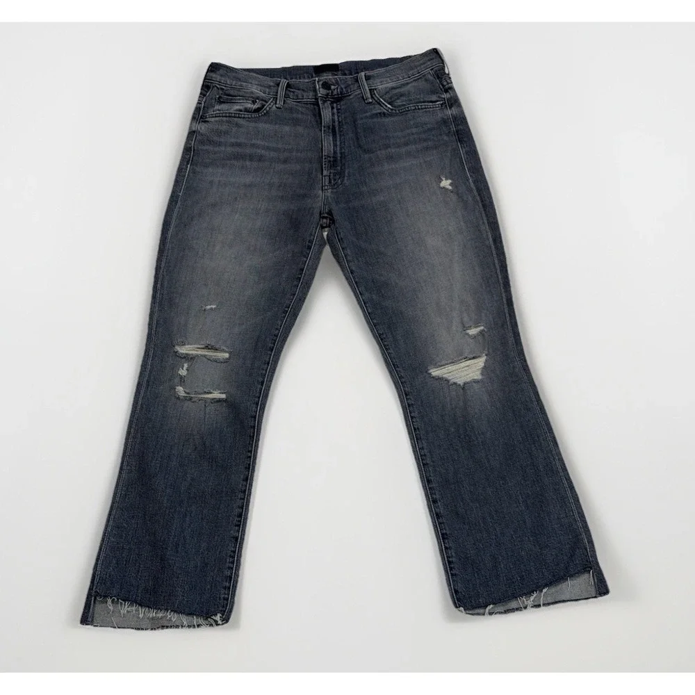 MOTHER The Insider Crop Step Fray Jeans Ace Of Spades Raw Hem Distressed Size 30